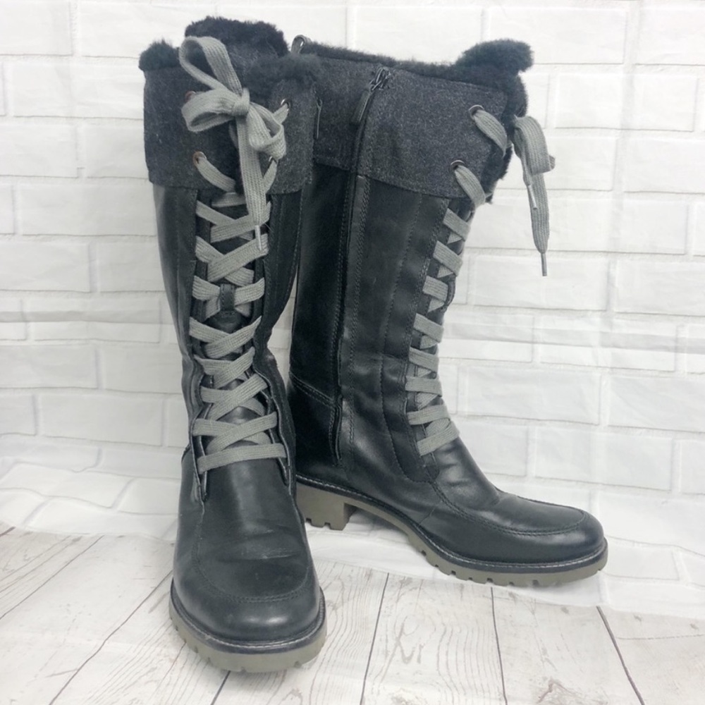 Cole Haan H13 D40953 Black Leather Lace Up Boots